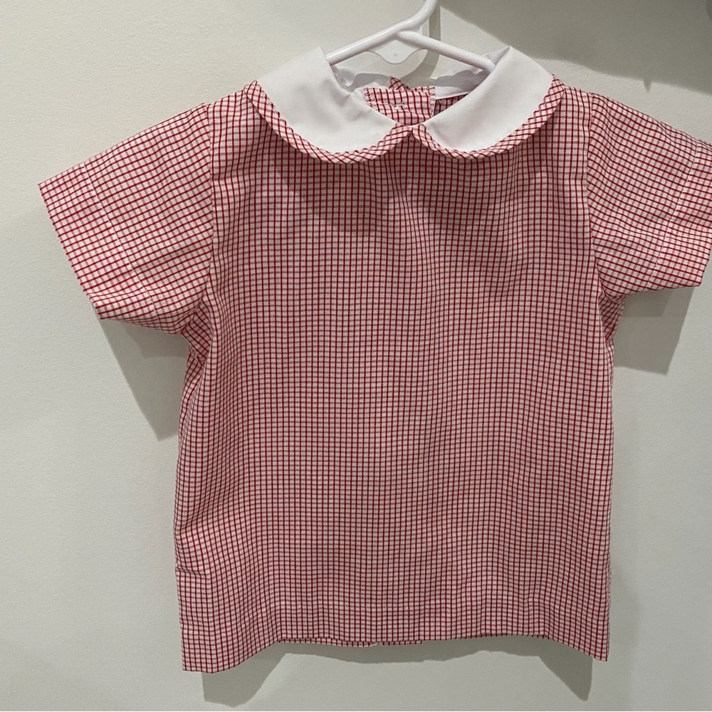 Kids Red Checkered Button Down Shirt set with matching shorts